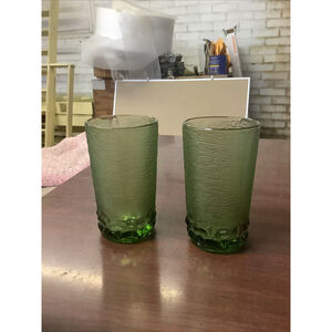 Vintage Juice Glass Tumblers Brockway Glass Co. Olive Green 70s Retro.MCM